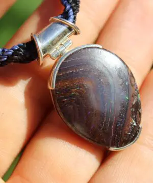 Matrix Koroit BOULDER Opal Pendant Necklace,Australian Fire Opal Jewelry,Sterling Silver Necklace,Macrame Cord, Elven Jewelry