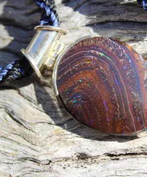 Matrix Koroit BOULDER Opal Pendant Necklace,Australian Fire Opal Jewelry,Sterling Silver Necklace,Macrame Cord, Elven Jewelry
