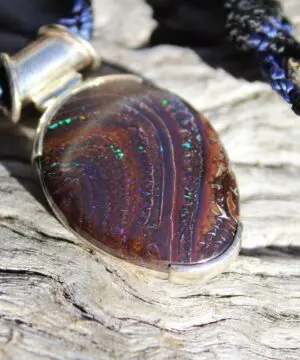 Matrix Koroit BOULDER Opal Pendant Necklace,Australian Fire Opal Jewelry,Sterling Silver Necklace,Macrame Cord, Elven Jewelry