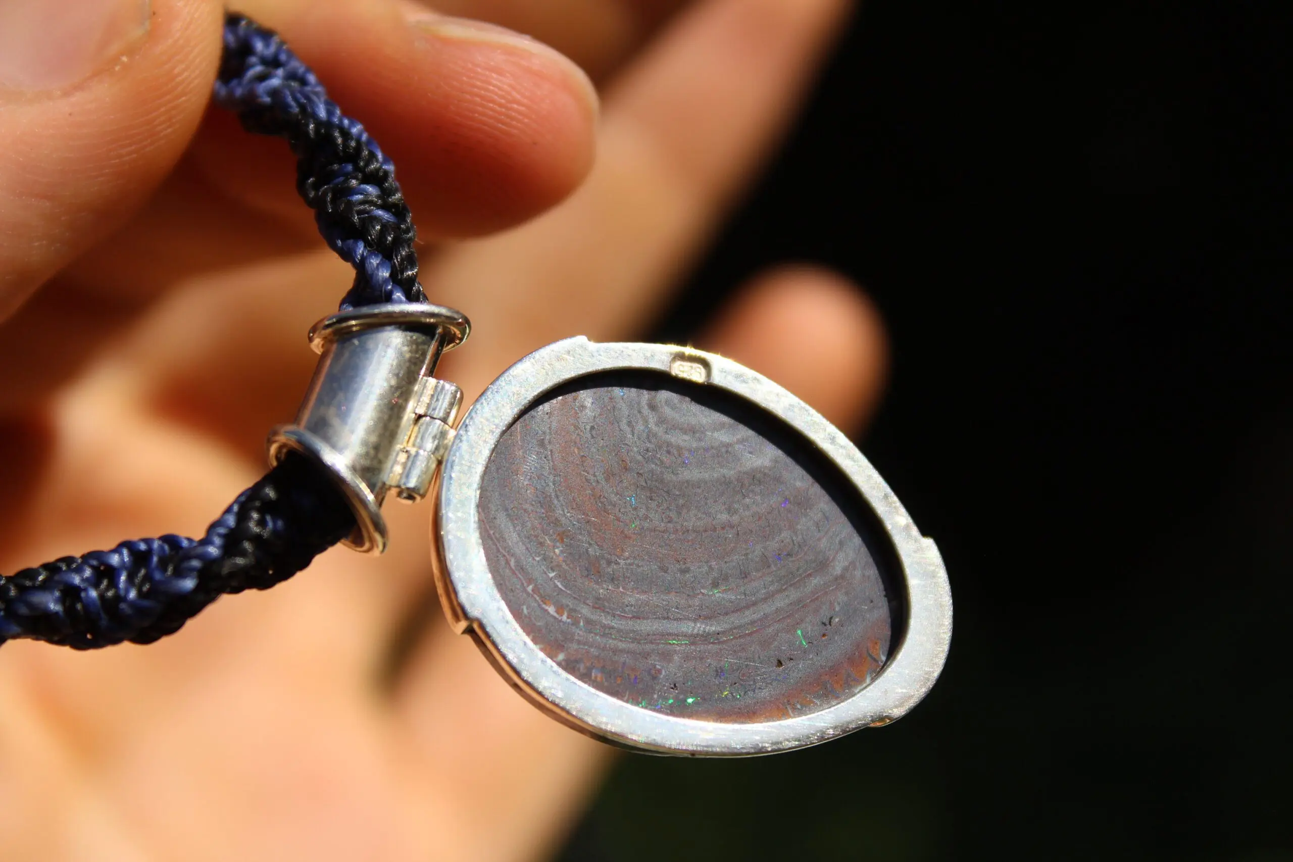 Matrix Koroit BOULDER Opal Pendant Necklace,Australian Fire Opal Jewelry,Sterling Silver Necklace,Macrame Cord, Elven Jewelry