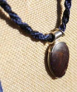 Matrix Koroit BOULDER Opal Pendant Necklace,Australian Fire Opal Jewelry,Sterling Silver Necklace,Macrame Cord, Elven Jewelry