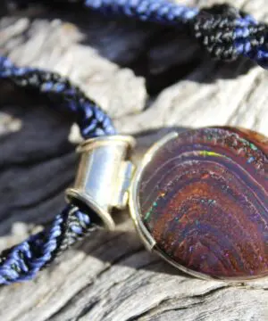 Matrix Koroit BOULDER Opal Pendant Necklace,Australian Fire Opal Jewelry,Sterling Silver Necklace,Macrame Cord, Elven Jewelry