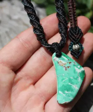Australian Variscite Boomerang Necklace Pemdant , Australian handMade handwoven tropical cord, Variscite Pendant, November Birthstone
