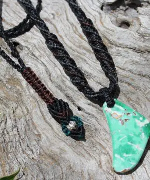 Australian Variscite Boomerang Necklace Pemdant , Australian handMade handwoven tropical cord, Variscite Pendant, November Birthstone