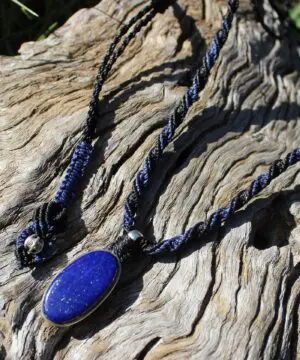 Silver Lapis Lazuli, Australian Made Macrame Cord, Lapis Necklace, Pyrite Pendant, Elven Blue Stone Talisman, Healing Crystal Jewelry