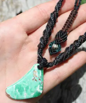 Australian Variscite Boomerang Necklace Pemdant , Australian handMade handwoven tropical cord, Variscite Pendant, November Birthstone
