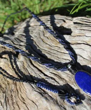 Silver Lapis Lazuli, Australian Made Macrame Cord, Lapis Necklace, Pyrite Pendant, Elven Blue Stone Talisman, Healing Crystal Jewelry