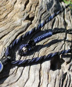 Silver Lapis Lazuli, Australian Made Macrame Cord, Lapis Necklace, Pyrite Pendant, Elven Blue Stone Talisman, Healing Crystal Jewelry