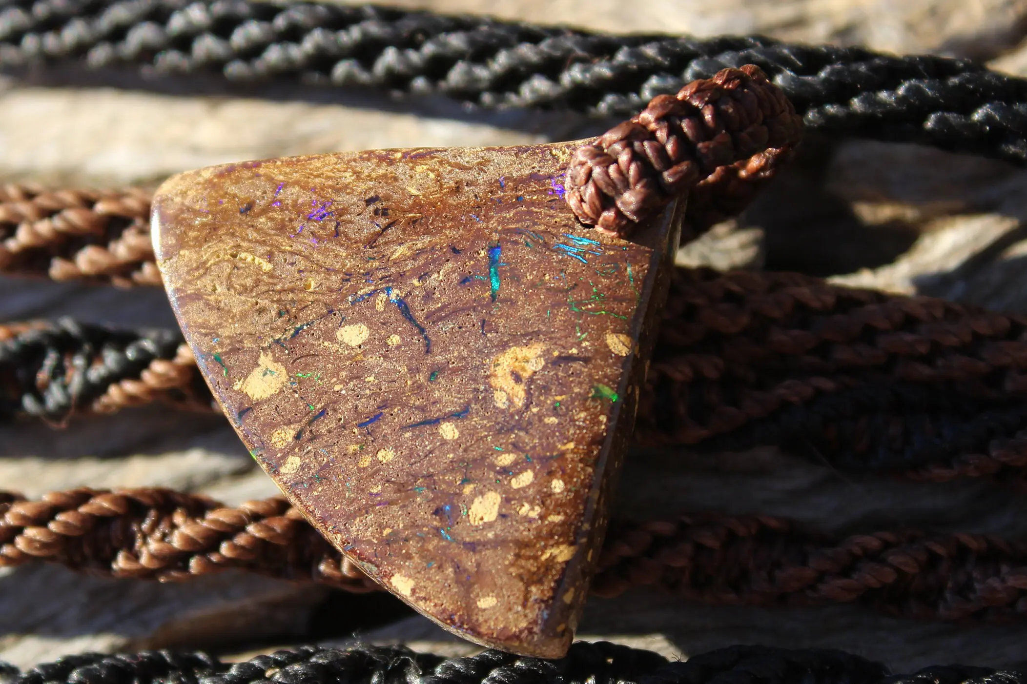 Boulder Opal Pendant with Custom Macrame Necklace
