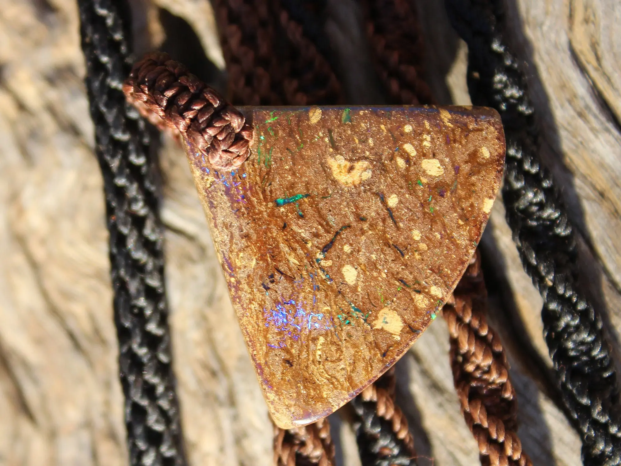 Boulder Opal Pendant with Custom Macrame Necklace