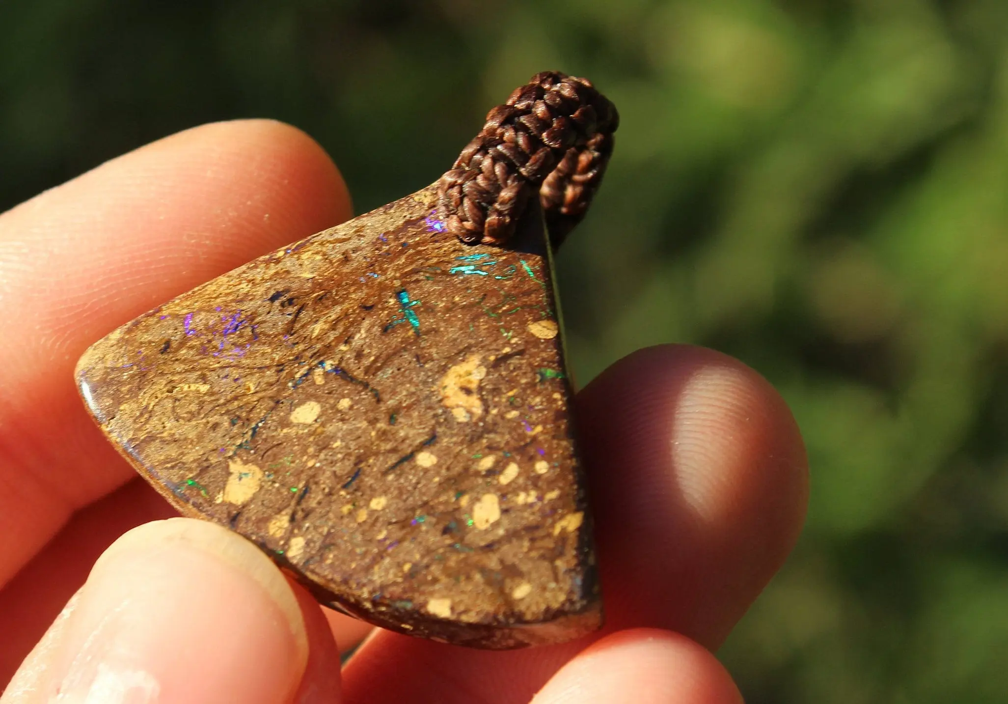 Boulder Opal Pendant with Custom Macrame Necklace