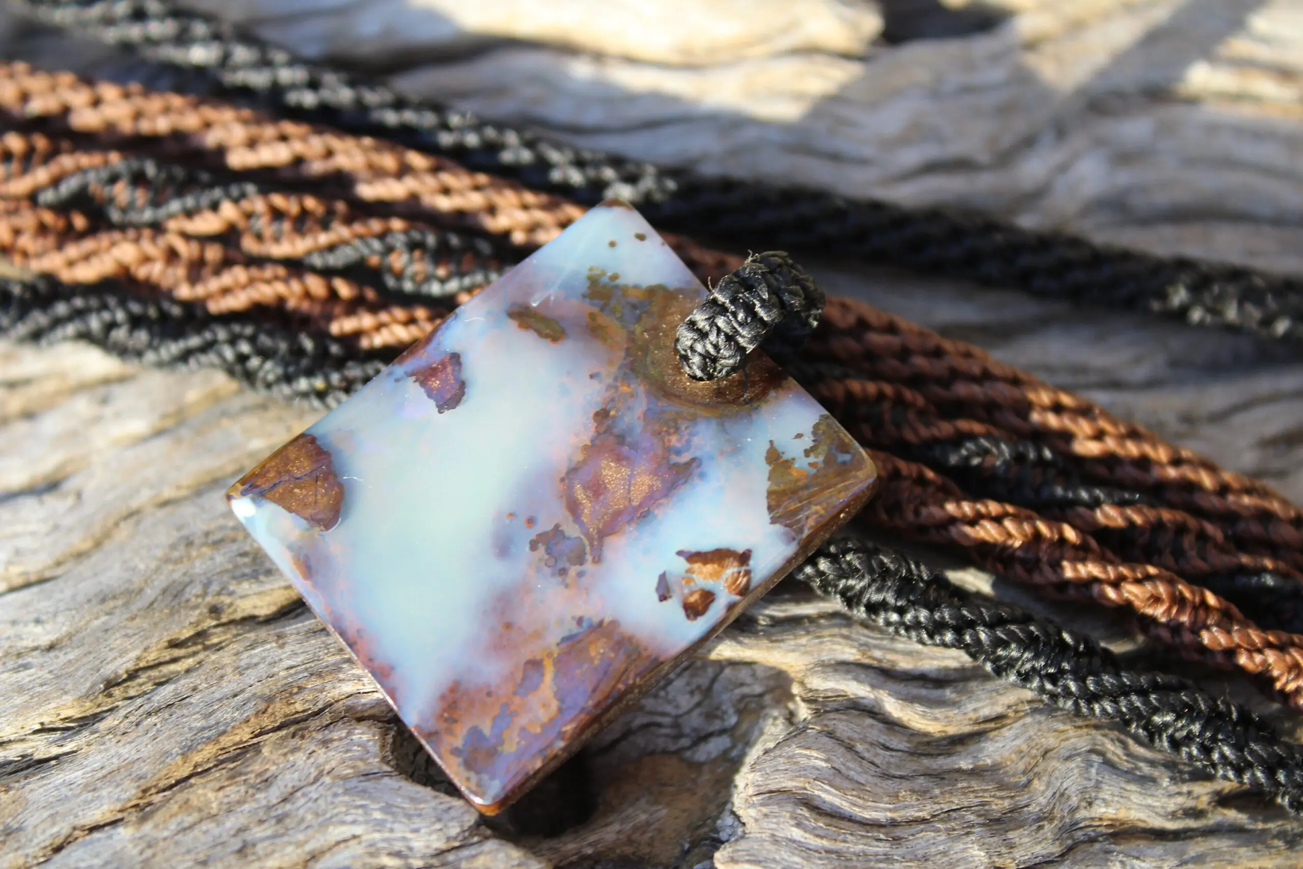 Milky Blue Opal Pendant. Boulder Opal with Macrame Necklace. Mens Opal. Simple Rustic Jewelry