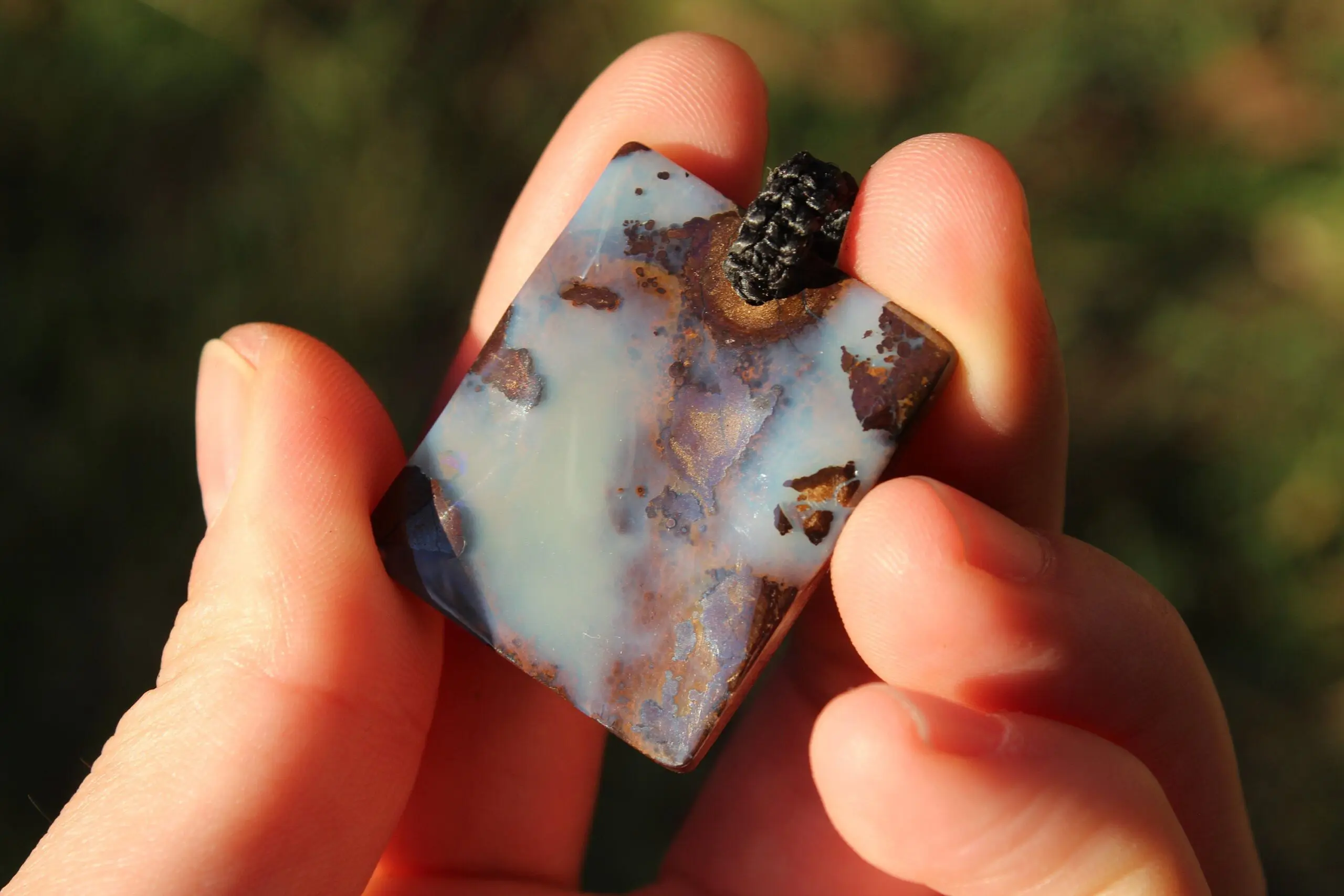 Milky Blue Opal Pendant. Boulder Opal with Macrame Necklace. Mens Opal. Simple Rustic Jewelry