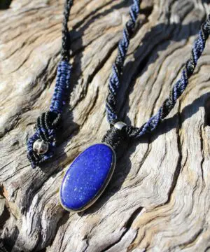 Silver Lapis Lazuli, Australian Made Macrame Cord, Lapis Necklace, Pyrite Pendant, Elven Blue Stone Talisman, Healing Crystal Jewelry