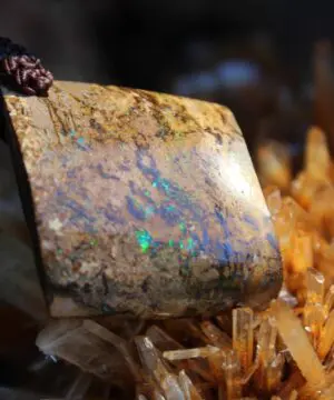 Matrix Opal Necklace,Hand Polished Boulder Opal Pendant,Shibari Macrame Cord,Elven jewelry, viking larp celtic tribal jewellery