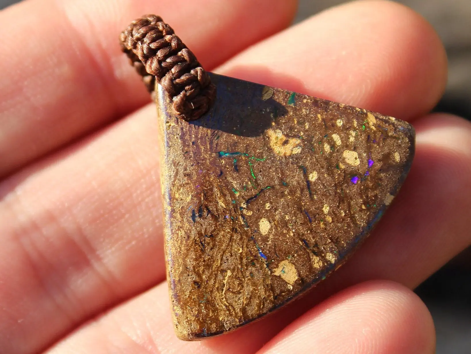 Boulder Opal Pendant with Custom Macrame Necklace