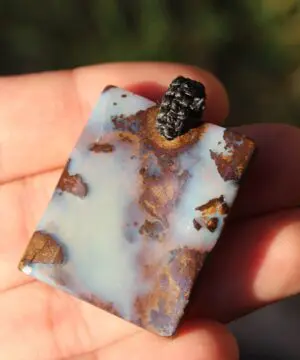 Milky Blue Opal Pendant. Boulder Opal with Macrame Necklace. Mens Opal. Simple Rustic Jewelry