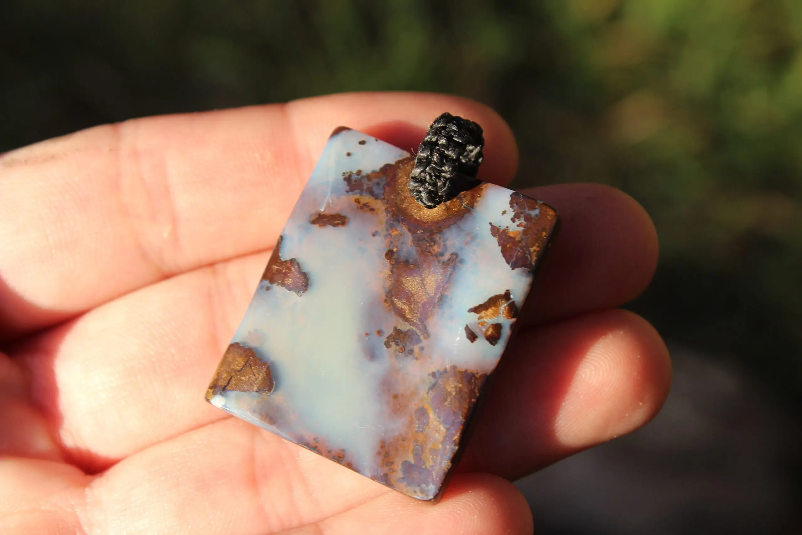 Milky Blue Opal Pendant. Boulder Opal with Macrame Necklace. Mens Opal. Simple Rustic Jewelry