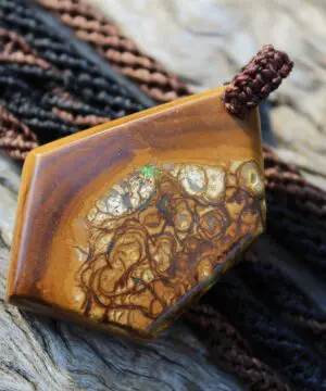 Boulder Opal Art Pendant, Genuine Australian Opal Macrame Necklace, Elven Rustic Style jewelry