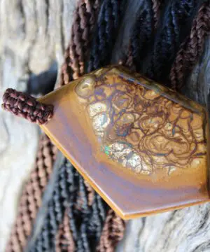 Boulder Opal Art Pendant, Genuine Australian Opal Macrame Necklace, Elven Rustic Style jewelry