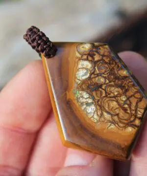 Boulder Opal Art Pendant, Genuine Australian Opal Macrame Necklace, Elven Rustic Style jewelry