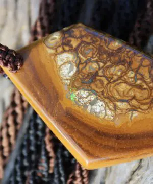 Boulder Opal Art Pendant, Genuine Australian Opal Macrame Necklace, Elven Rustic Style jewelry