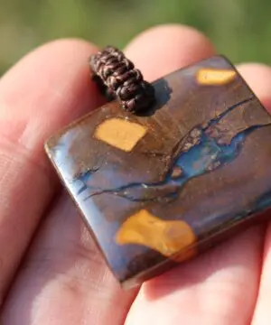 Boulder Opal Pendant. Earthy Natural Solid Opal Necklace with Macrame Cord. Custom Made Genuine Australian Opals.