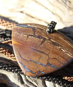 Boulder Opal Pendant. Earthy Natural Solid Opal Necklace with Macrame Cord. Custom Made Genuine Australian Opals.