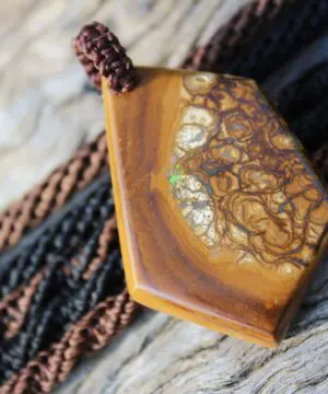 Boulder Opal Art Pendant, Genuine Australian Opal Macrame Necklace, Elven Rustic Style jewelry