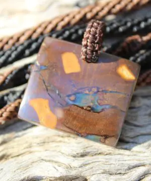 Boulder Opal Pendant. Earthy Natural Solid Opal Necklace with Macrame Cord. Custom Made Genuine Australian Opals.