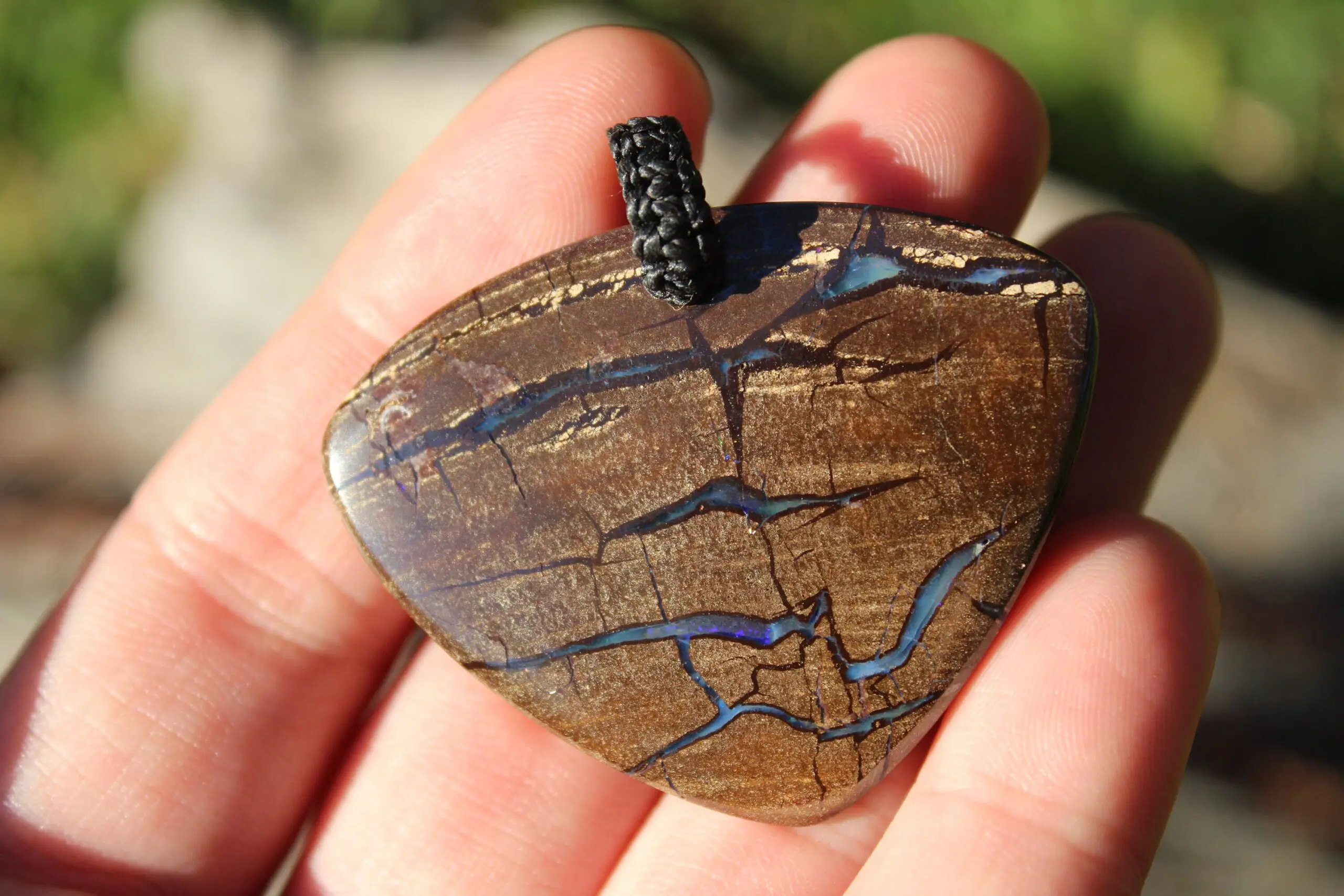 Boulder Opal Pendant. Earthy Natural Solid Opal Necklace with Macrame Cord. Custom Made Genuine Australian Opals.