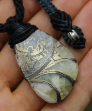 Pyrite Ammonite Calcite Necklace, Ammonite Fossil Pendant , Calcite jewelry, Australian made Macrame Cord Healing Crystal Jewelry