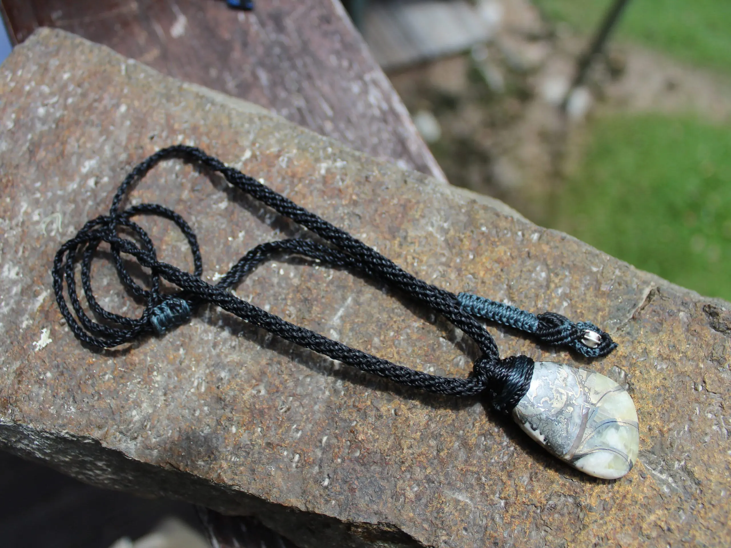 Pyrite Ammonite Calcite Necklace, Ammonite Fossil Pendant , Calcite jewelry, Australian made Macrame Cord Healing Crystal Jewelry