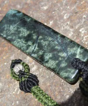 Australian Royal Rhyolite Necklace, Rain-forest Jasper Pendant, Australian Made macrame cord,ELVEN jewelry, Elf Pendant, Green Stone Jewelry