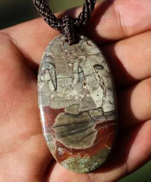 Australian Rhyolite Mushroom Jasper Necklace, Platypus dreaming Rain-forest Jasper Pendant, Australian Made macrame cord, ELVEN jewelry,