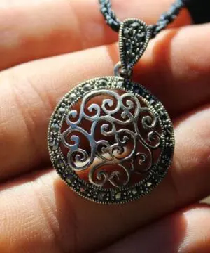 Celtic Marcasite Jewelry,Sterling Silver Pendant Necklace,Pyrite Crystal Jewelry,Shibari Macrame Cord,Art Deco,Gemstone,Elven, elf cosplay