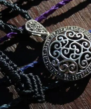 Celtic Marcasite Jewelry,Sterling Silver Pendant Necklace,Pyrite Crystal Jewelry,Shibari Macrame Cord,Art Deco,Gemstone,Elven, elf cosplay