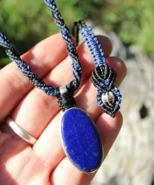 Silver Lapis Lazuli, Australian Made Macrame Cord, Lapis Necklace, Pyrite Pendant, Elven Blue Stone Talisman, Healing Crystal Jewelry