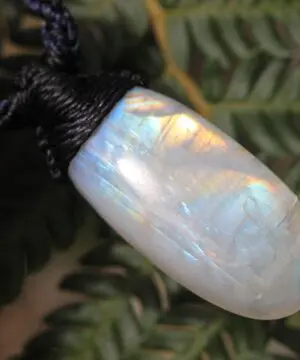 Handcrafted Elven Rainbow Moonstone Necklace, White moonstone Pendant, Macrame Cord, Natural Crystal Healing Jewelry, Statement Piece