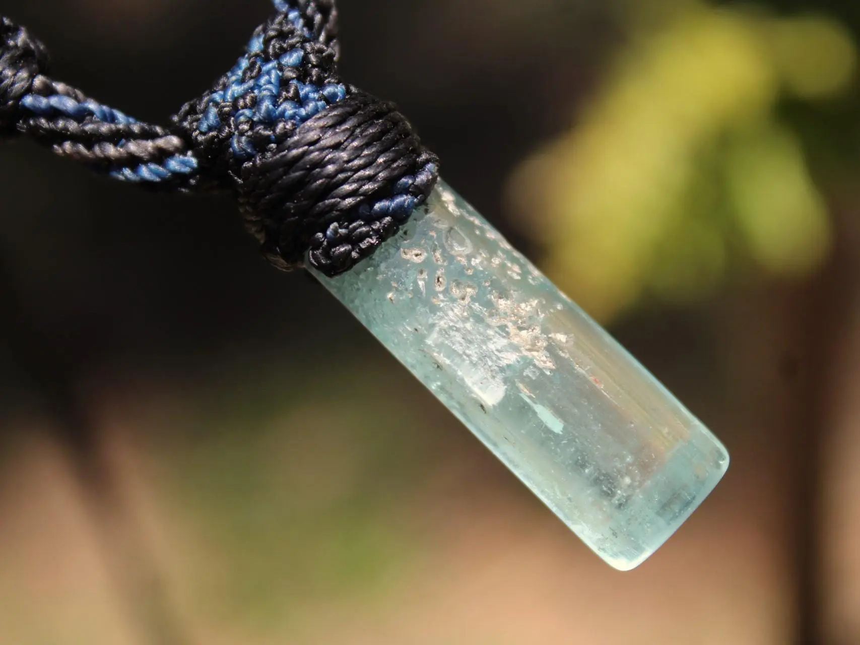 Australian Aquamarine Necklace,Elven Jewelry,Tribal Aquamarine Pendant,Raw Aquamarine crystal jewelry,shibari macrame cord,March Birthstone