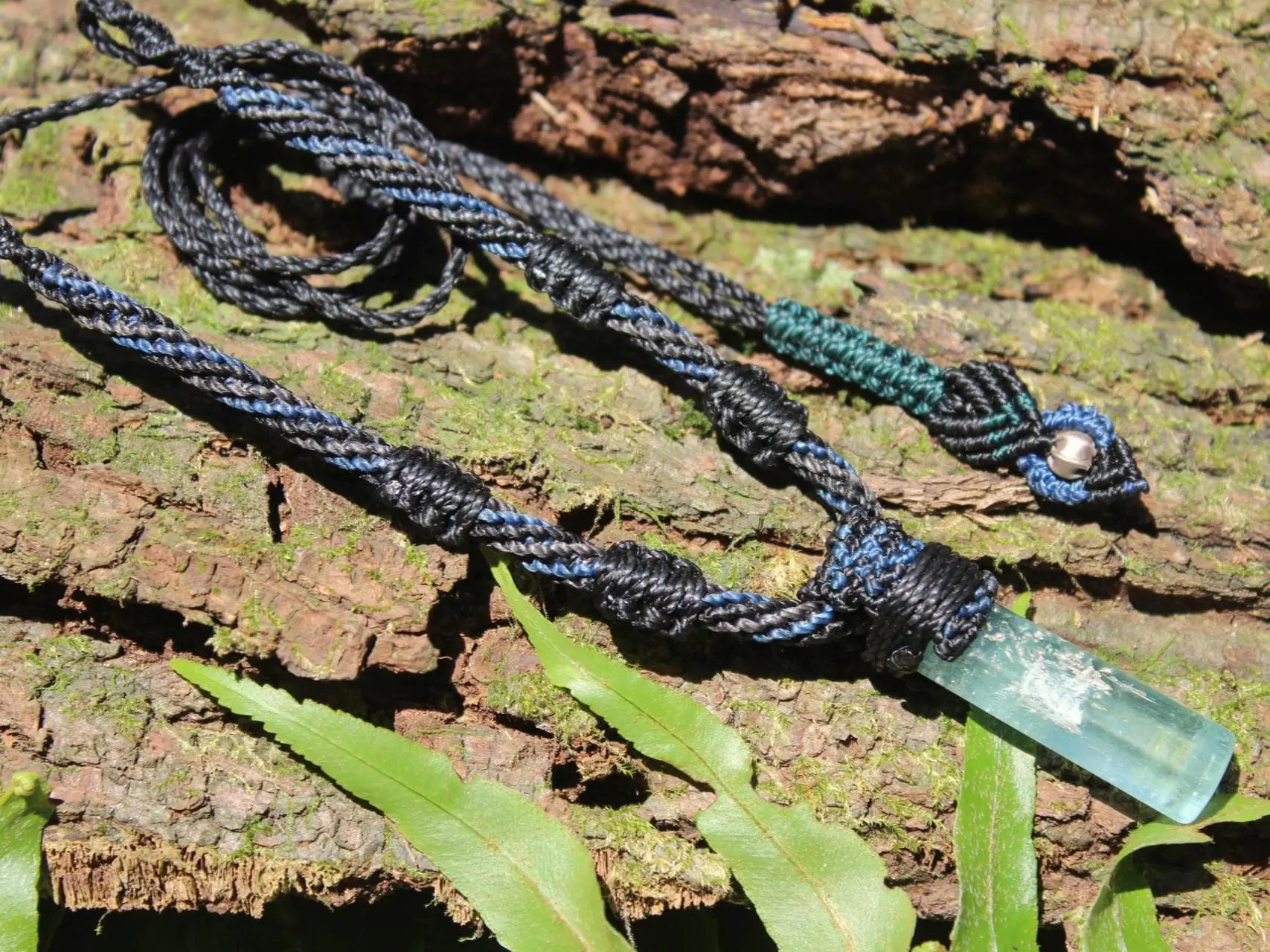 Australian Aquamarine Necklace,Elven Jewelry,Tribal Aquamarine Pendant,Raw Aquamarine crystal jewelry,shibari macrame cord,March Birthstone