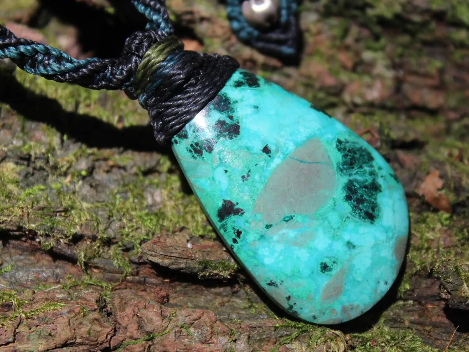 AUSTRALIAN Gem Silica CHRYSOCOLLA Pendant,Natural Malachite Necklace, Australian handade Tropical cord necklace, Malachite Gemstone Pendant