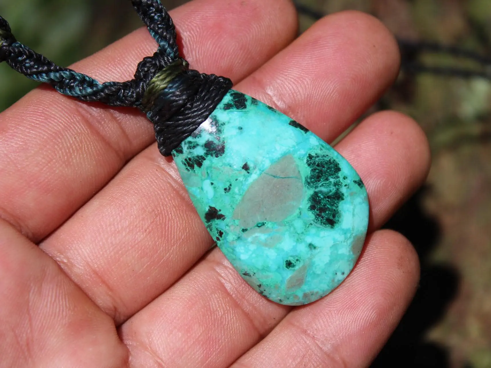 AUSTRALIAN Gem Silica CHRYSOCOLLA Pendant,Natural Malachite Necklace, Australian handade Tropical cord necklace, Malachite Gemstone Pendant