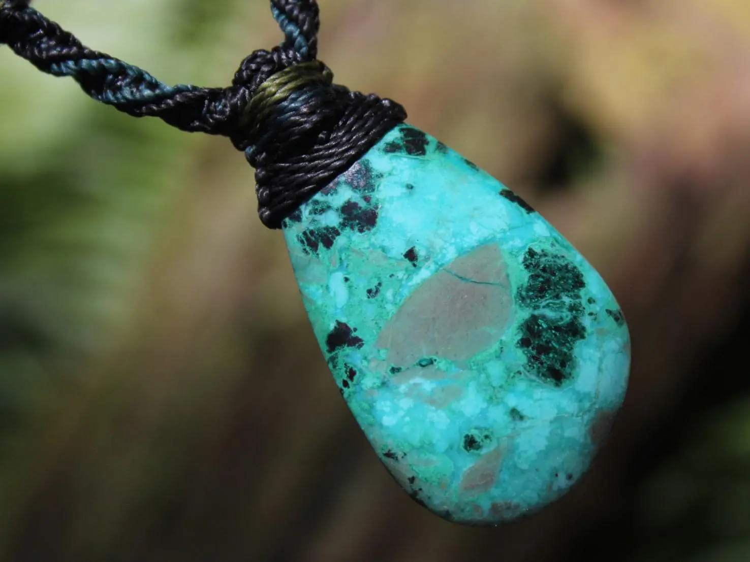 AUSTRALIAN Gem Silica CHRYSOCOLLA Pendant,Natural Malachite Necklace, Australian handade Tropical cord necklace, Malachite Gemstone Pendant