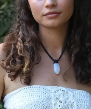 Handcrafted Elven Rainbow Moonstone Necklace, White moonstone Pendant, Macrame Cord, Natural Crystal Healing Jewelry, Statement Piece