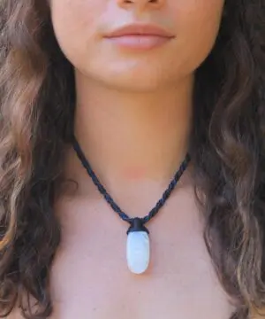 Handcrafted Elven Rainbow Moonstone Necklace, White moonstone Pendant, Macrame Cord, Natural Crystal Healing Jewelry, Statement Piece