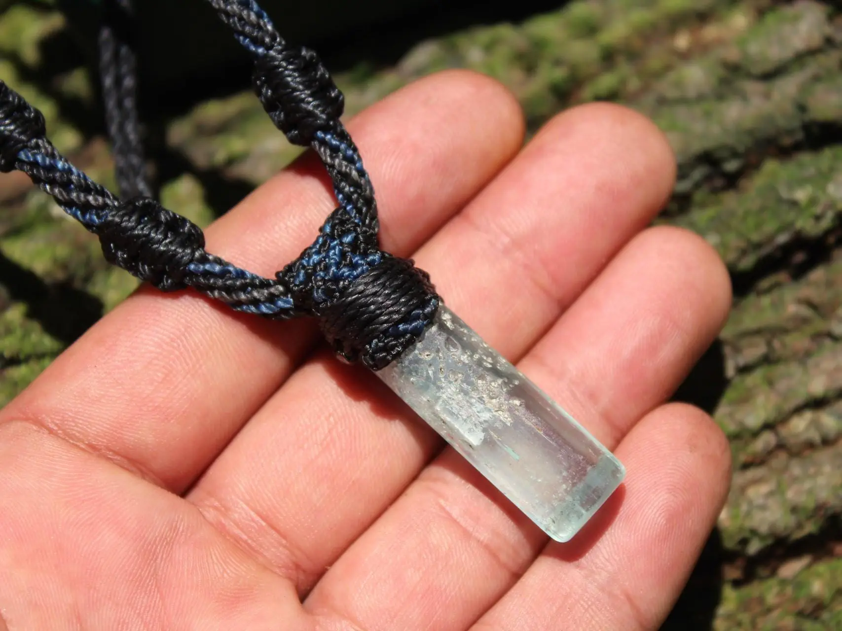 Australian Aquamarine Necklace,Elven Jewelry,Tribal Aquamarine Pendant,Raw Aquamarine crystal jewelry,shibari macrame cord,March Birthstone