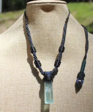 Australian Aquamarine Necklace,Elven Jewelry,Tribal Aquamarine Pendant,Raw Aquamarine crystal jewelry,shibari macrame cord,March Birthstone