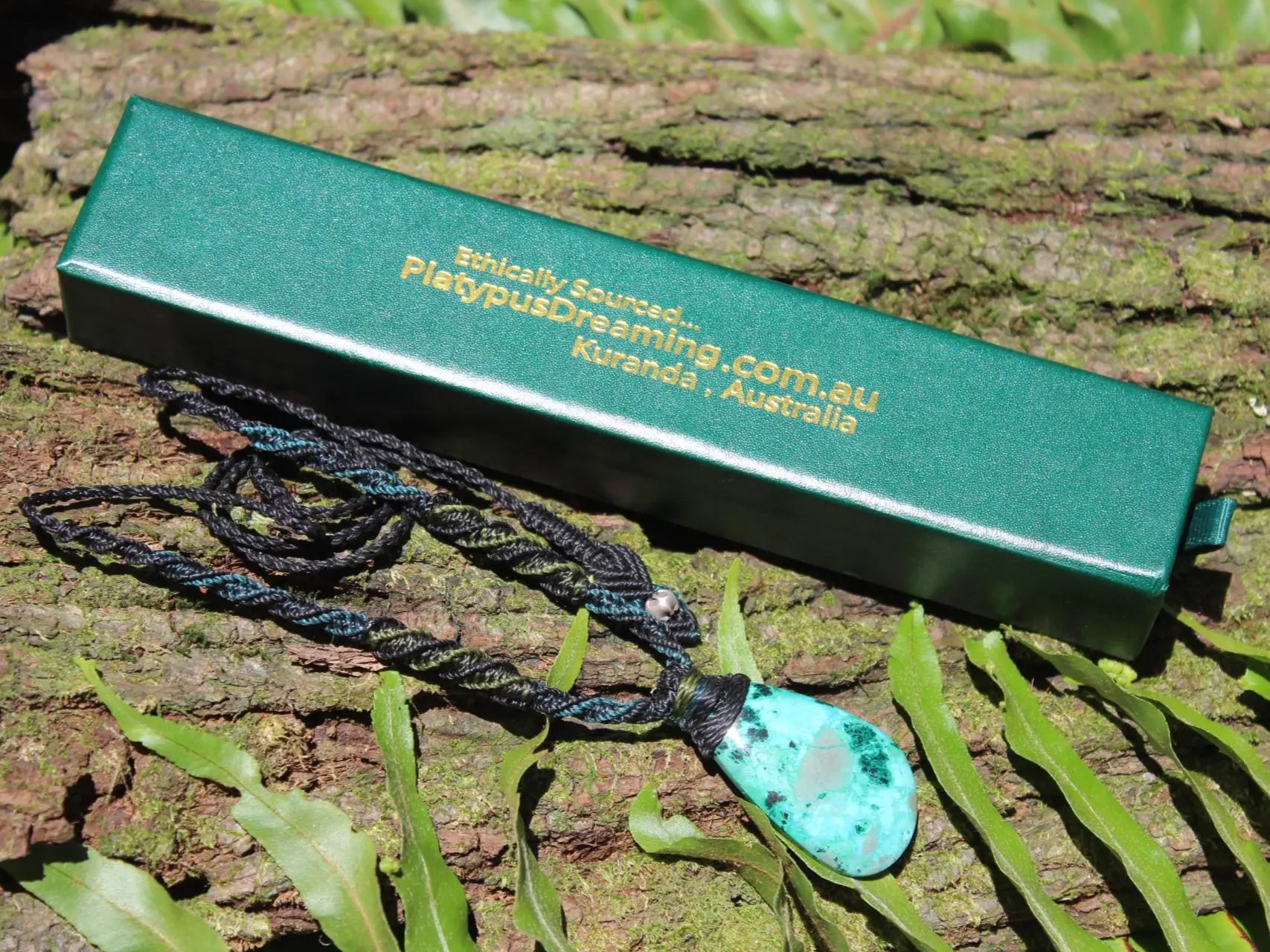 AUSTRALIAN Gem Silica CHRYSOCOLLA Pendant,Natural Malachite Necklace, Australian handade Tropical cord necklace, Malachite Gemstone Pendant