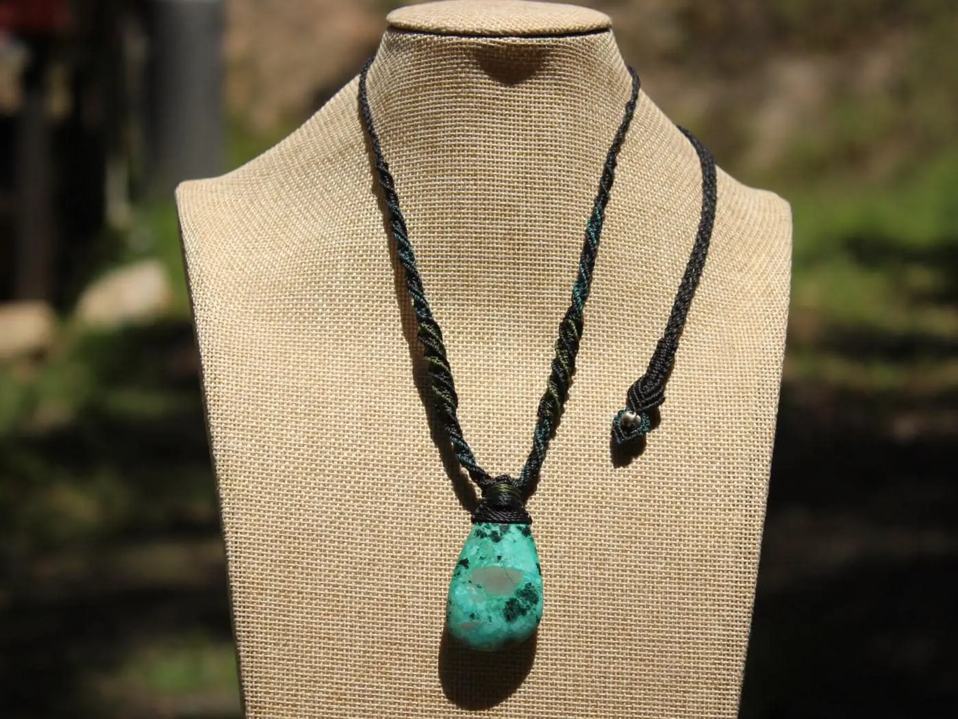 AUSTRALIAN Gem Silica CHRYSOCOLLA Pendant,Natural Malachite Necklace, Australian handade Tropical cord necklace, Malachite Gemstone Pendant